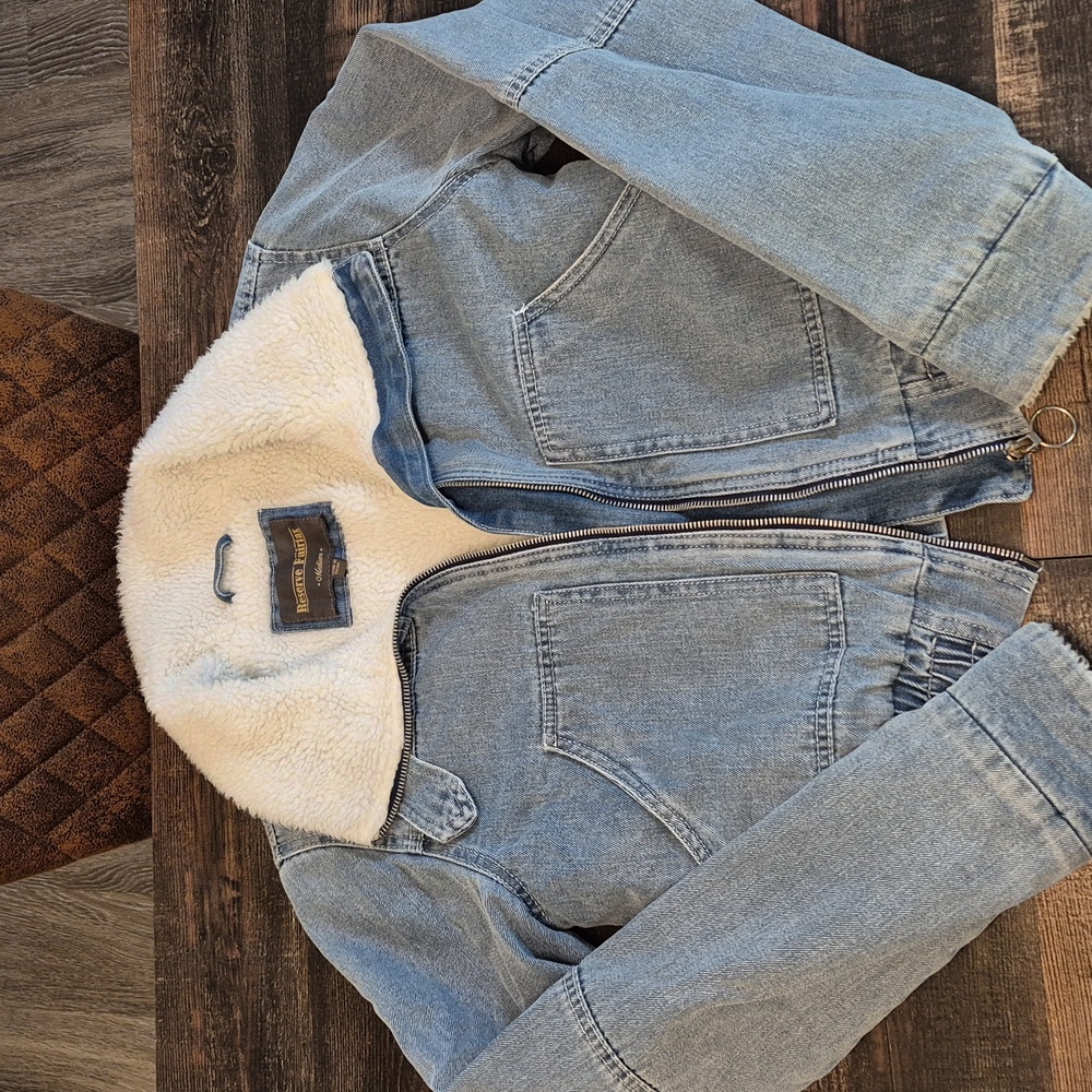 Blue Denim Jacket with White Sherpa Collar And Lining